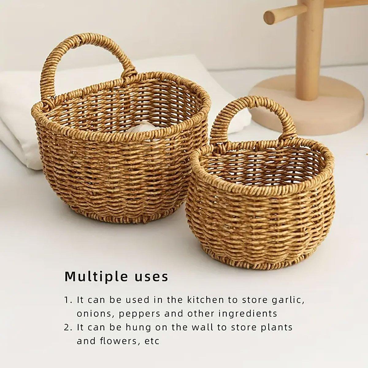 Imitation Rattan Woven Storage Basket Shelf Organizer Wash Rack for Home Decor - Large