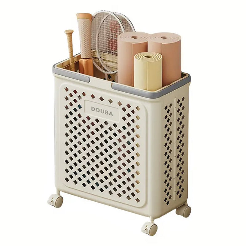Folding Laundry Basket with Wheel Large Capacity Removable Dirty Clothes Storage - White-M