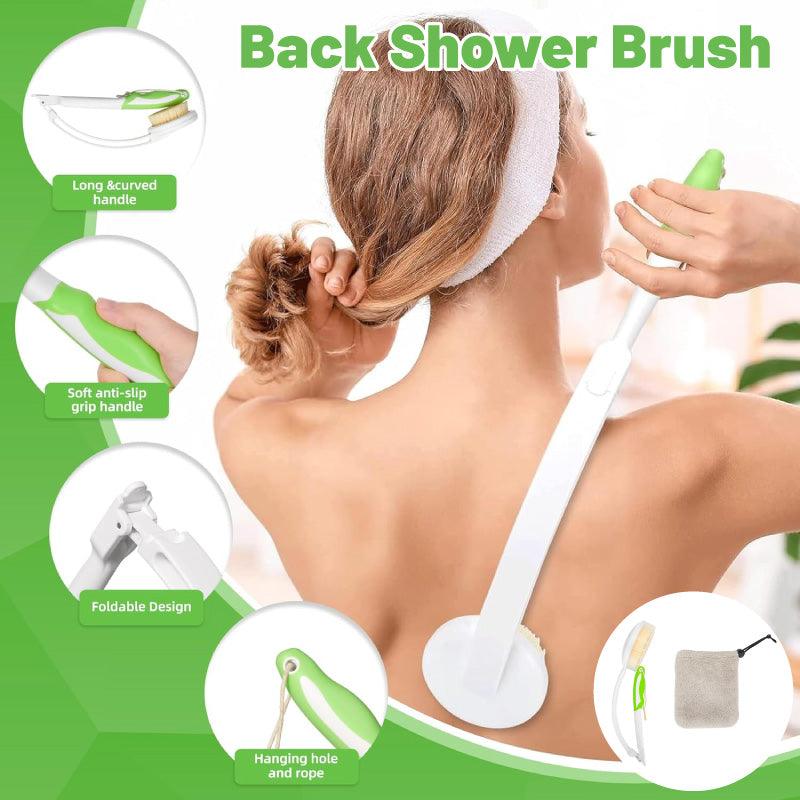 Back Bath Brush with Soft Bristles Curved Handle for Convenient Shower Scrubbing