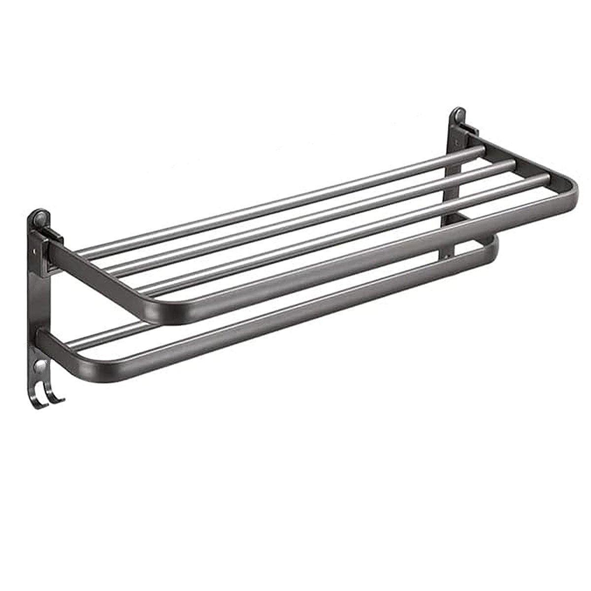 Grey Aluminum Towel Rack Punch-Free Bathroom Storage Towel Holder Home Organizer