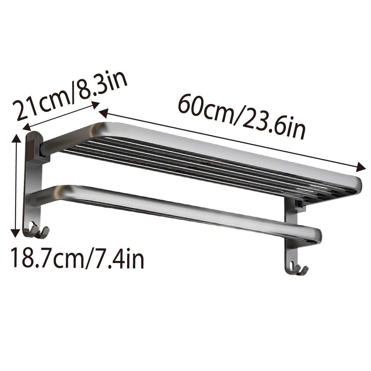 Grey Aluminum Towel Rack Punch-Free Bathroom Storage Towel Holder Home Organizer