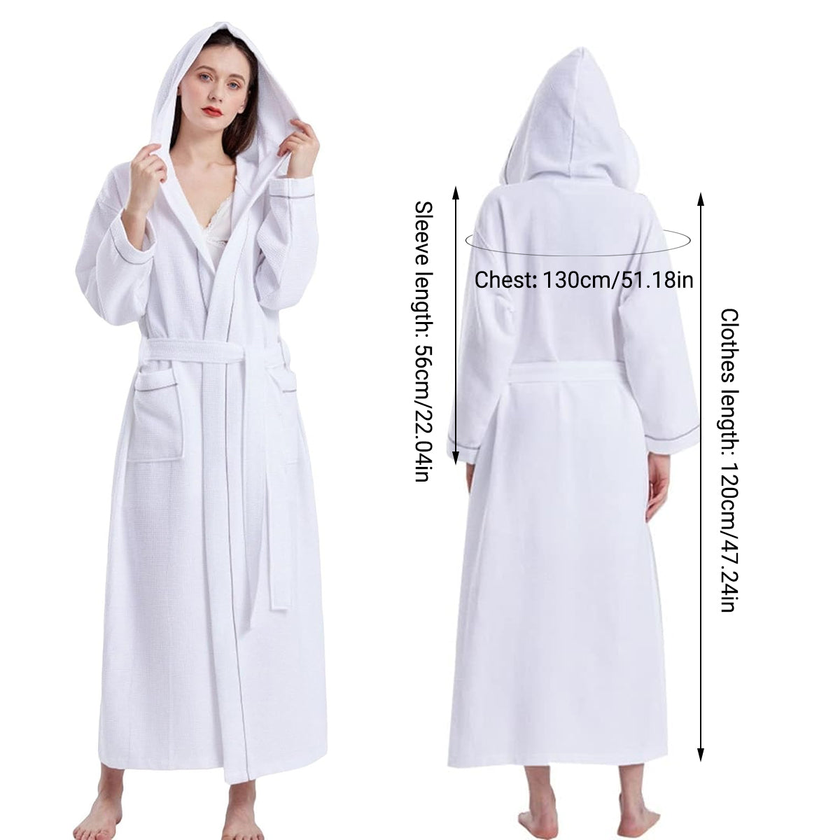 Hotel Bathrobe Waffle Hooded Robe Soft Absorbent for Men and Women Unisex Towels
