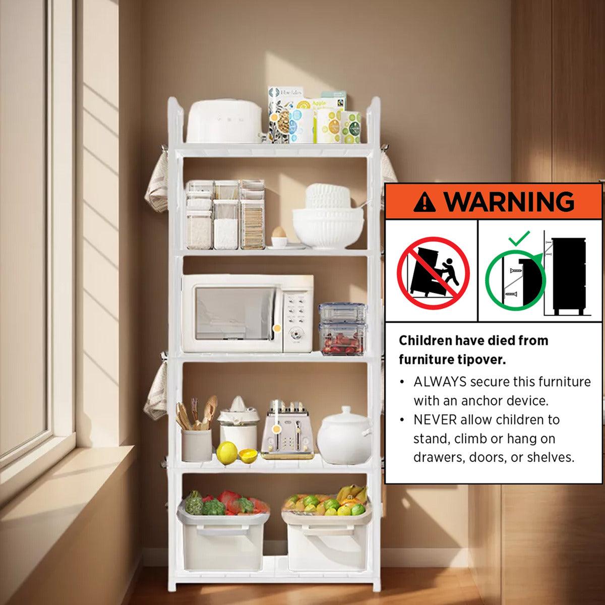 5Tiers Pot Storage Rack Pan Stand Saucepan Holder Cookware Organizer for Kitchen - White