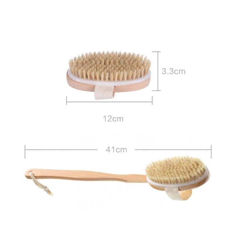 Long Handle Wooden Back Brush with Natural Bristles for Shower and Bath