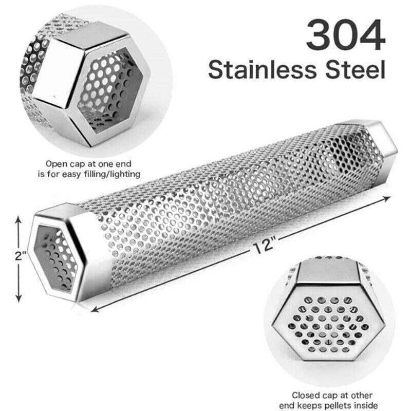 Hexagon Bbq Smoker Tube Stainless Steel Grill Accessory Smoking Box Long Lasting - 12Inch