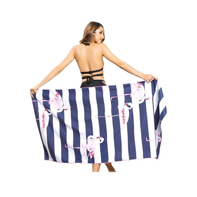 Sand Free XL Beach Towel + Bag Quick Dry Microfibre Compact Light Swimming - Grystal Green Leaf