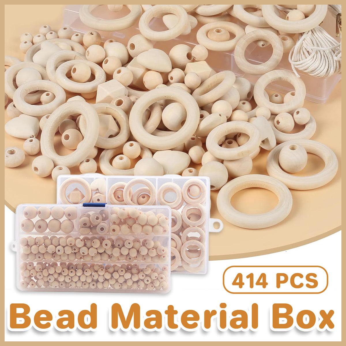 414pcs DIY Beading Kit Round Wooden Beads Set Craft Jewelry Supplies Home Decor