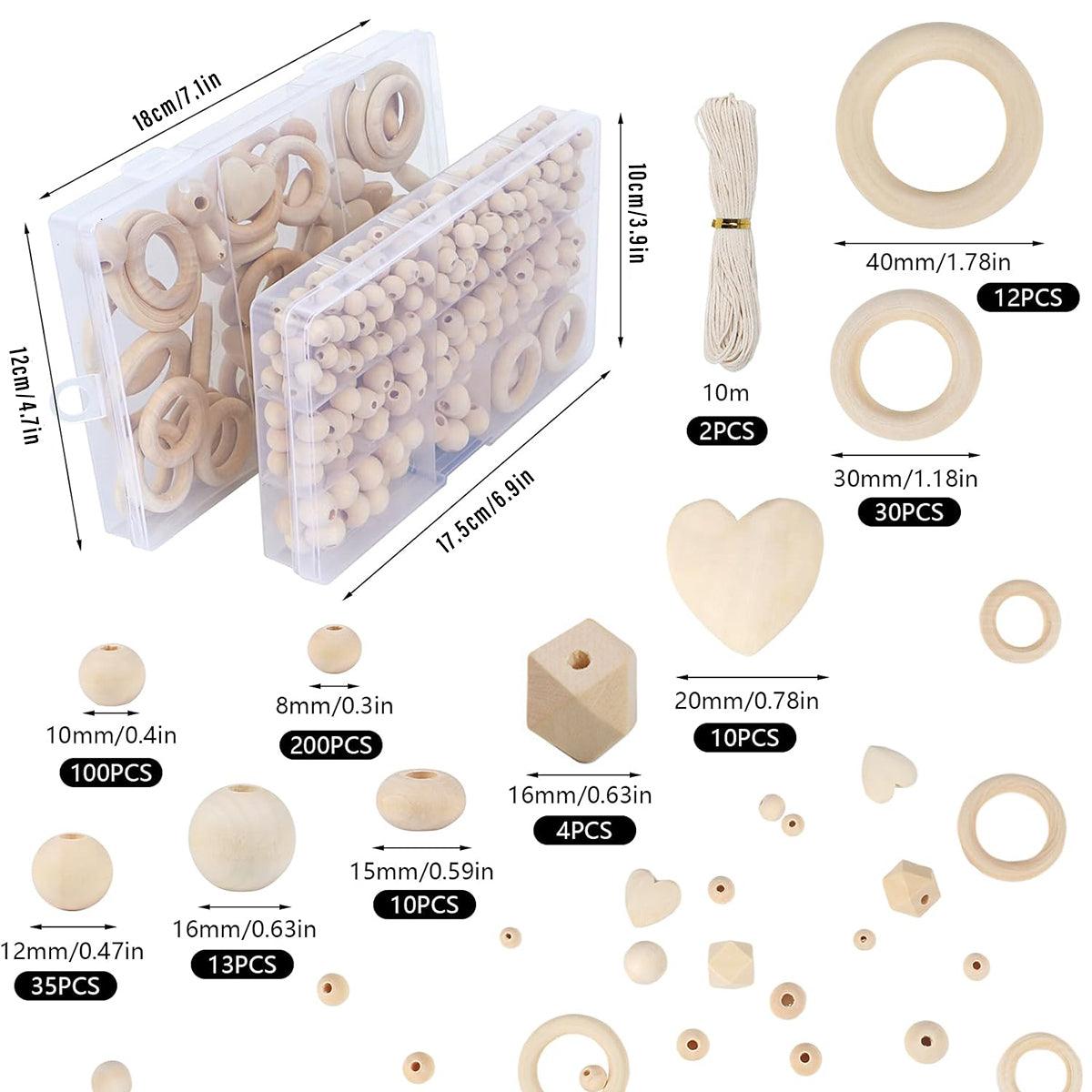 414pcs DIY Beading Kit Round Wooden Beads Set Craft Jewelry Supplies Home Decor