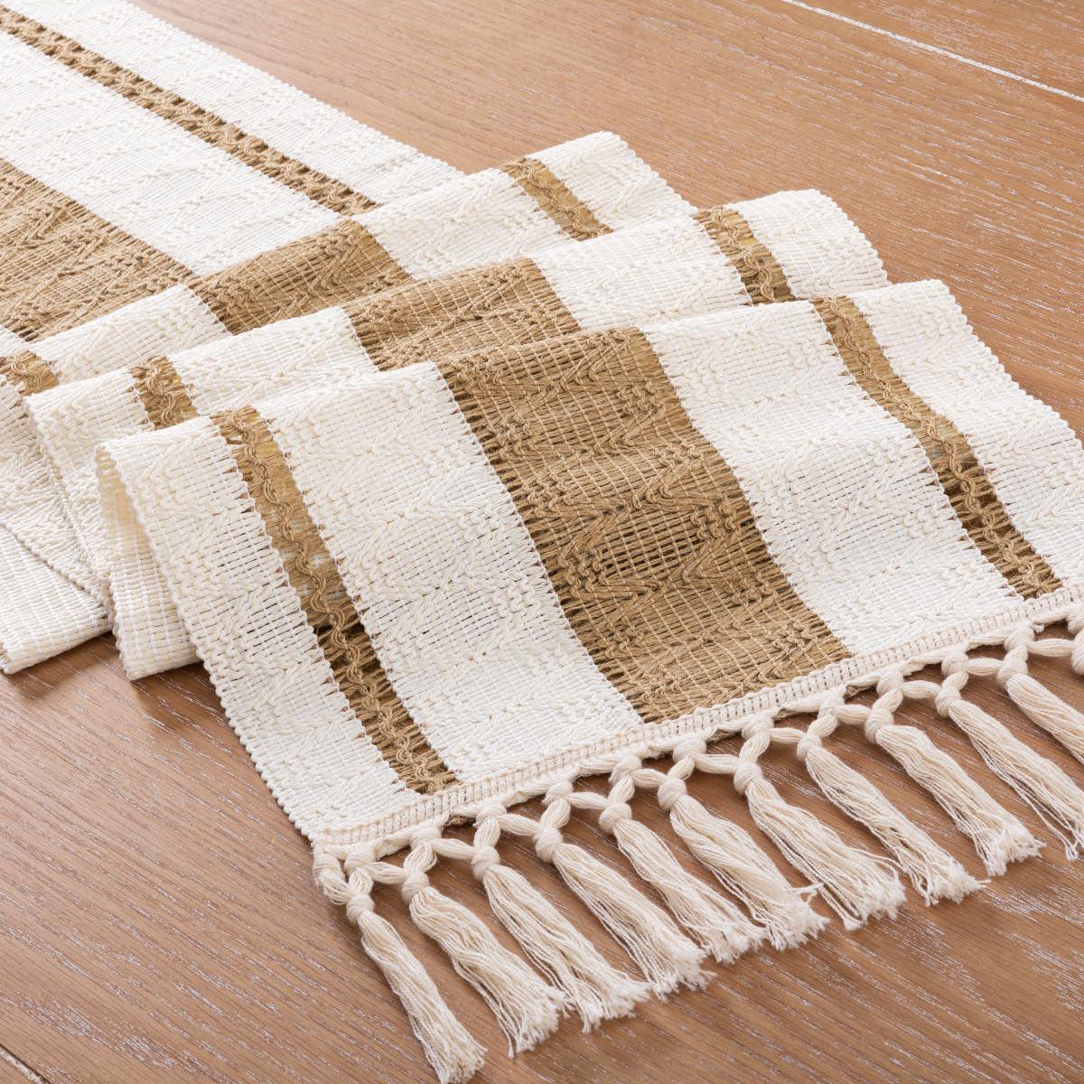 Cotton Linen Table Runner with Knot Tassel Bed End Towel Long Tablecloth Mat - Black