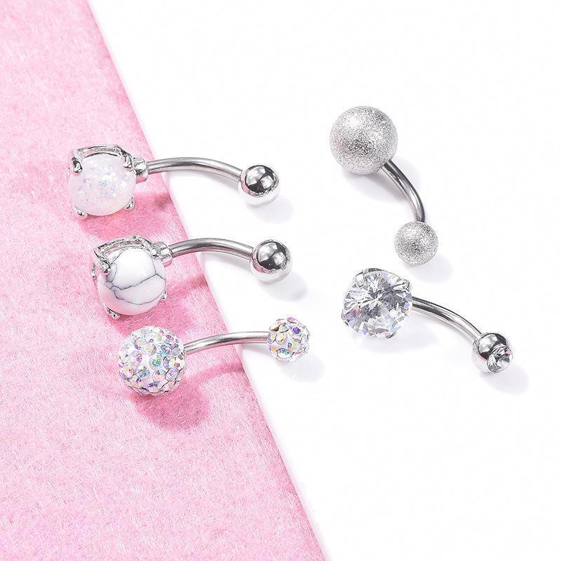 5Pcs Belly Bar Piercing Ring Crystal Zircon Surgical Steel Silver Jewellery - Rose Gold