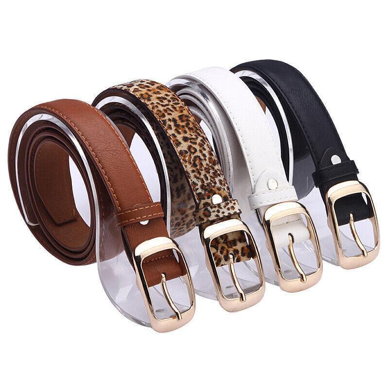 Ladies Leather Belt Classic Buckle Fashion Waist Strap for Jeans Dresses Casual - Black
