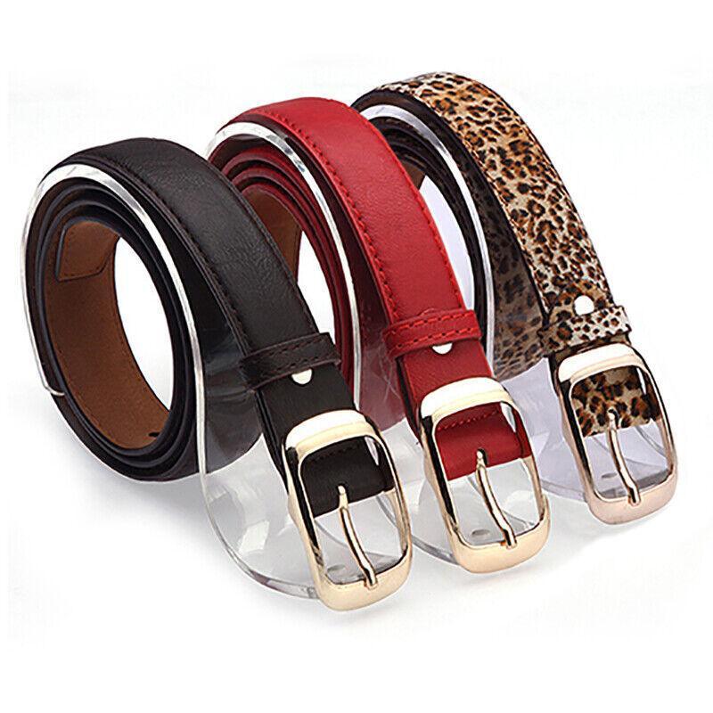 Ladies Leather Belt Classic Buckle Fashion Waist Strap for Jeans Dresses Casual - Black