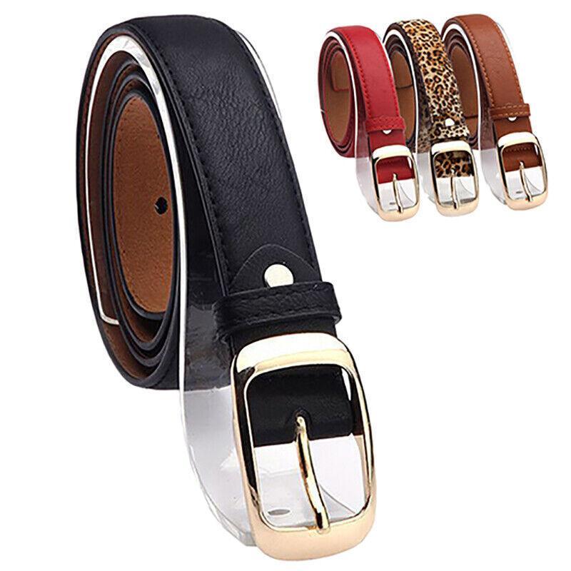 Ladies Leather Belt Classic Buckle Fashion Waist Strap for Jeans Dresses Casual - Black