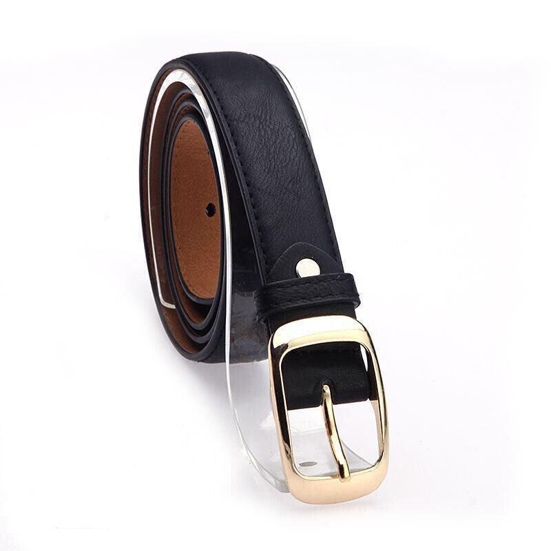 Ladies Leather Belt Classic Buckle Fashion Waist Strap for Jeans Dresses Casual - Black