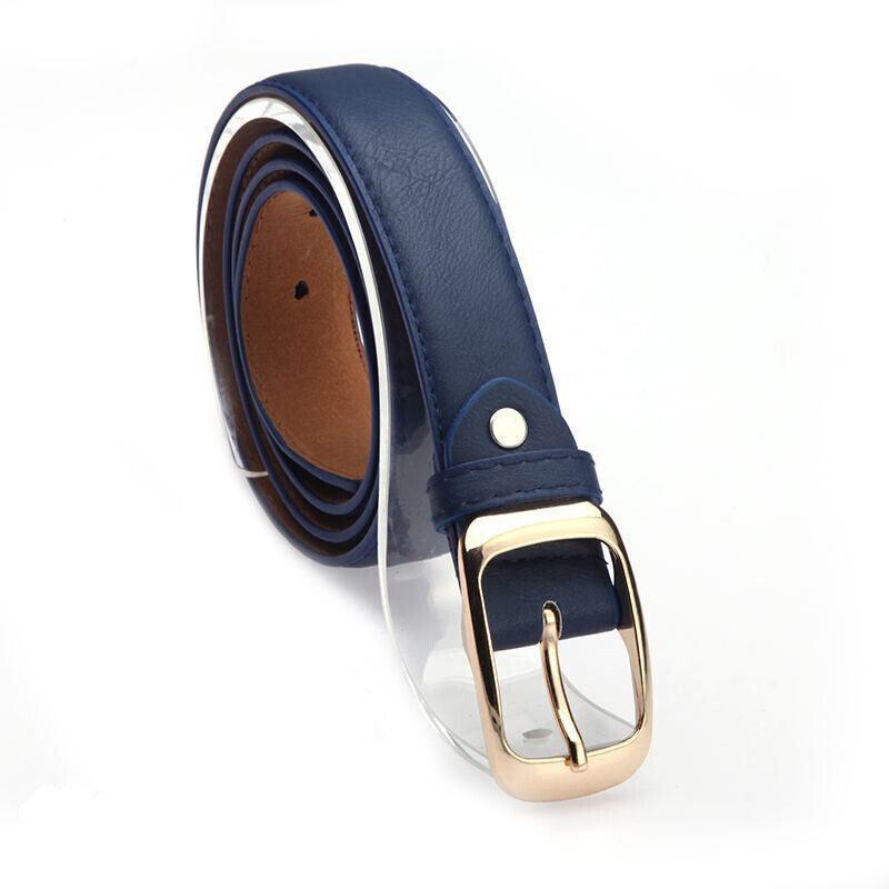Ladies Leather Belt Classic Buckle Fashion Waist Strap for Jeans Dresses Casual - Blue