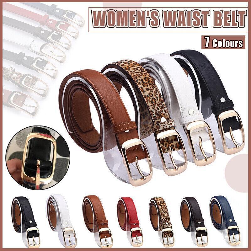 Ladies Leather Belt Classic Buckle Fashion Waist Strap for Jeans Dresses Casual - Red