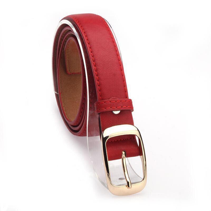 Ladies Leather Belt Classic Buckle Fashion Waist Strap for Jeans Dresses Casual - Red