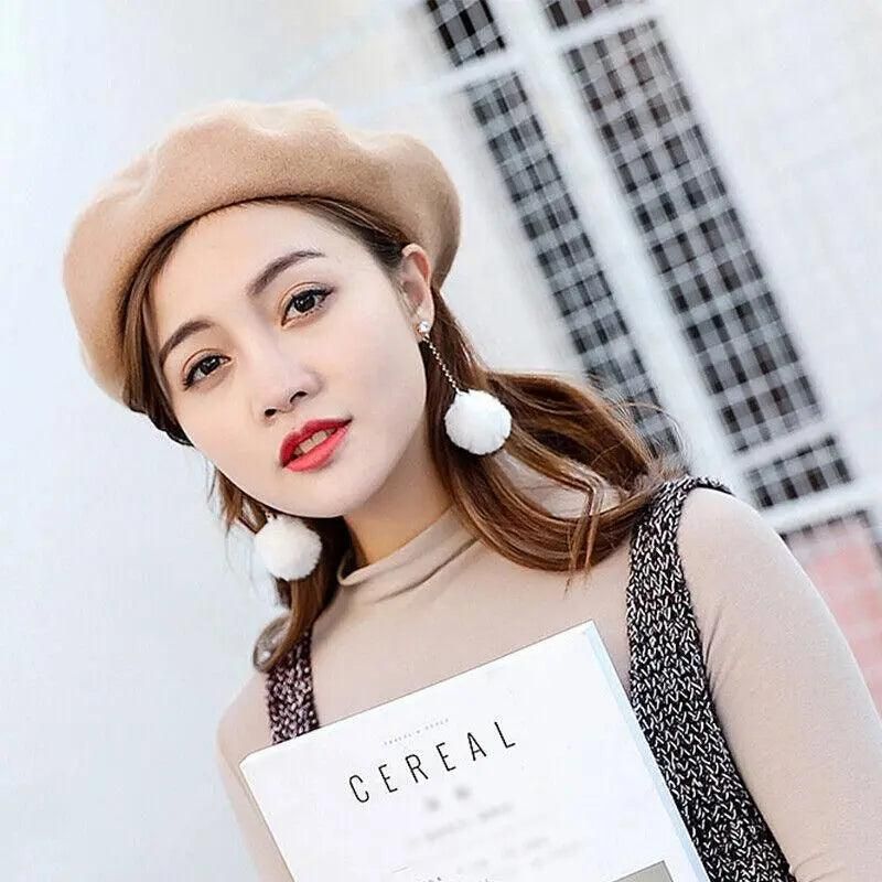 Women Ladies Beanie Wool French Beret Newsboy Hat Cap Winter Warm Hats Girls - Green