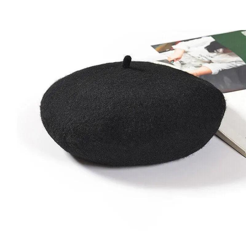 Women Ladies Beanie Wool French Beret Newsboy Hat Cap Winter Warm Hats Girls - Red