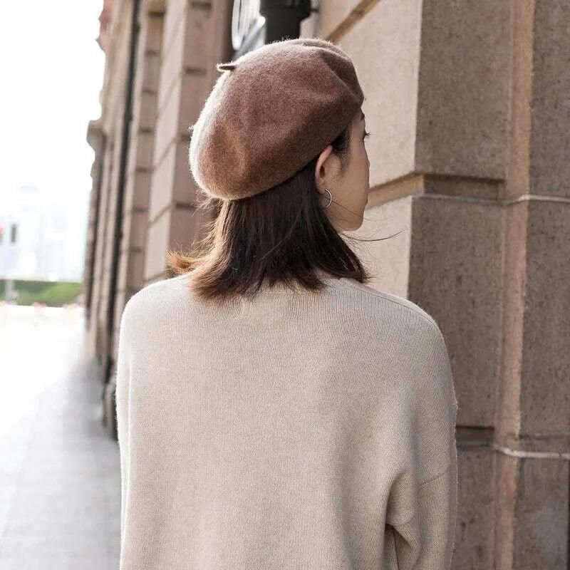 Women Ladies Beanie Wool French Beret Newsboy Hat Cap Winter Warm Hats Girls - Yellow