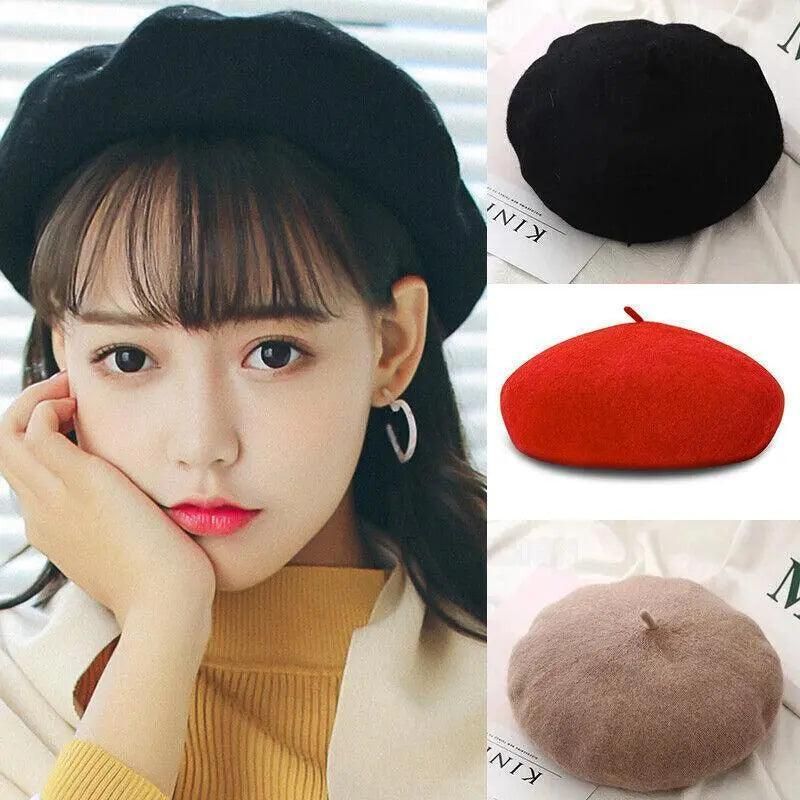 Women Ladies Beanie Wool French Beret Newsboy Hat Cap Winter Warm Hats Girls - Yellow