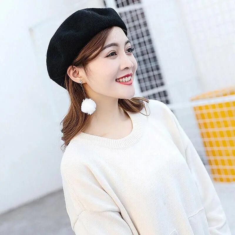 Women Ladies Beanie Wool French Beret Newsboy Hat Cap Winter Warm Hats Girls - Yellow