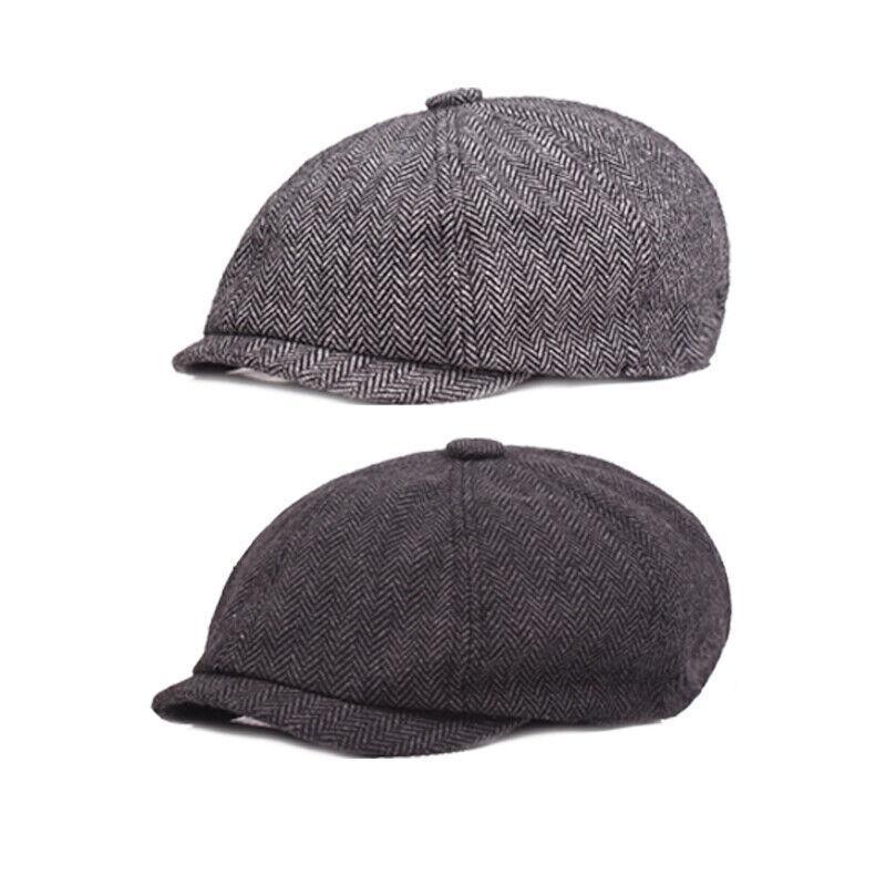 8 Panels Newsboy Flat Cap Peaky Blinders Baker Golf Driving Boy Mens Beret Hat - Dark Grey