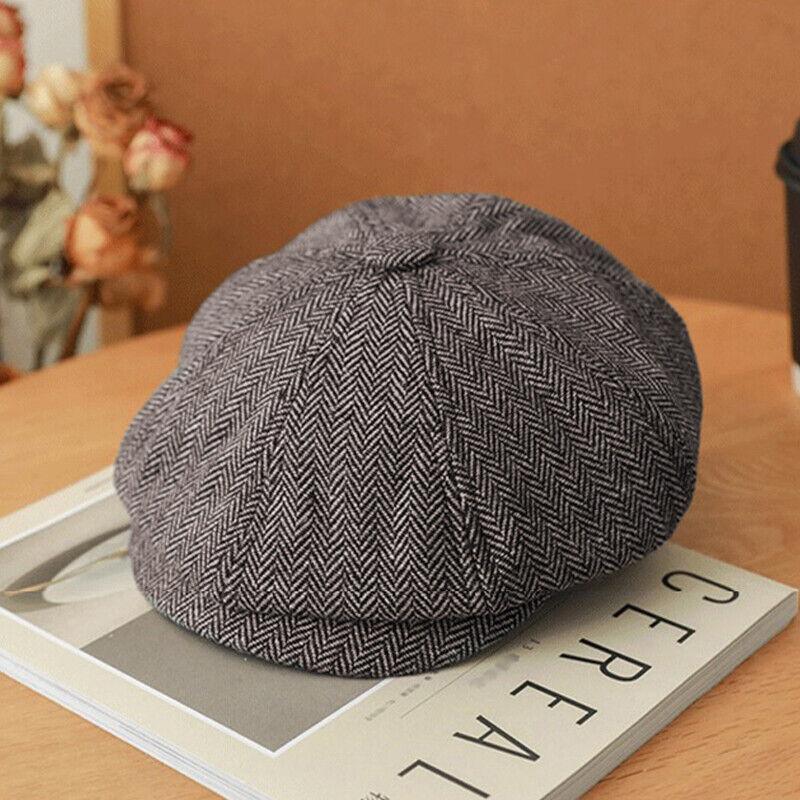 8 Panels Newsboy Flat Cap Peaky Blinders Baker Golf Driving Boy Mens Beret Hat - Dark Grey