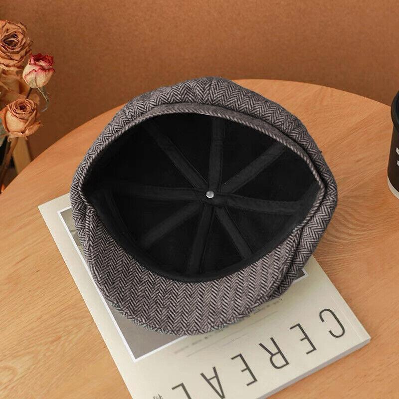 8 Panels Newsboy Flat Cap Peaky Blinders Baker Golf Driving Boy Mens Beret Hat - Dark Grey