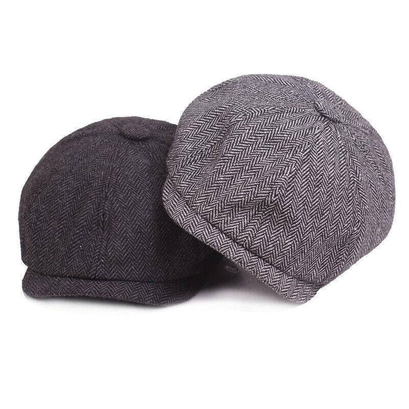 8 Panels Newsboy Flat Cap Peaky Blinders Baker Golf Driving Boy Mens Beret Hat - Dark Grey