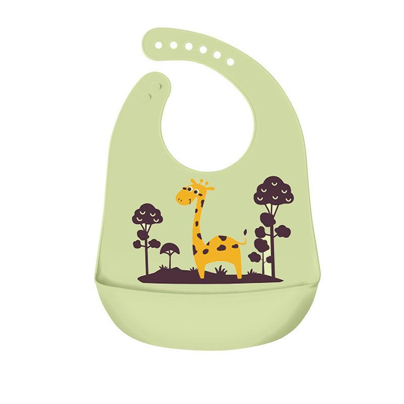 Silicone Waterproof Feeding Bib Apron with Pouch Easy to Clean Smock for Mealtime Use - Dinosaur
