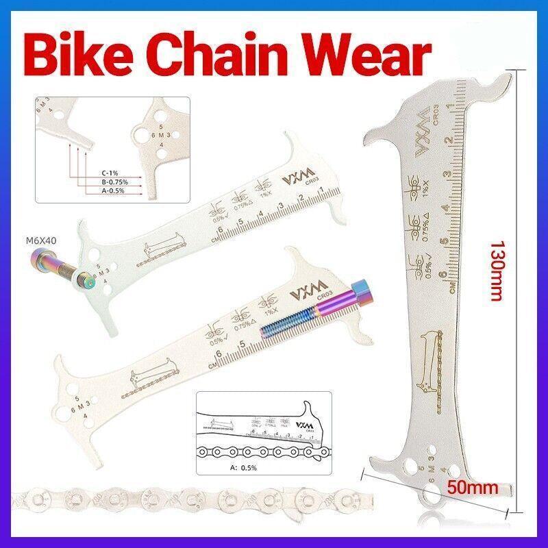 3 in 1 Bike Chain Wear Indicator Chain Hook Bolt Gauge Ruler Tool Stainless Steel