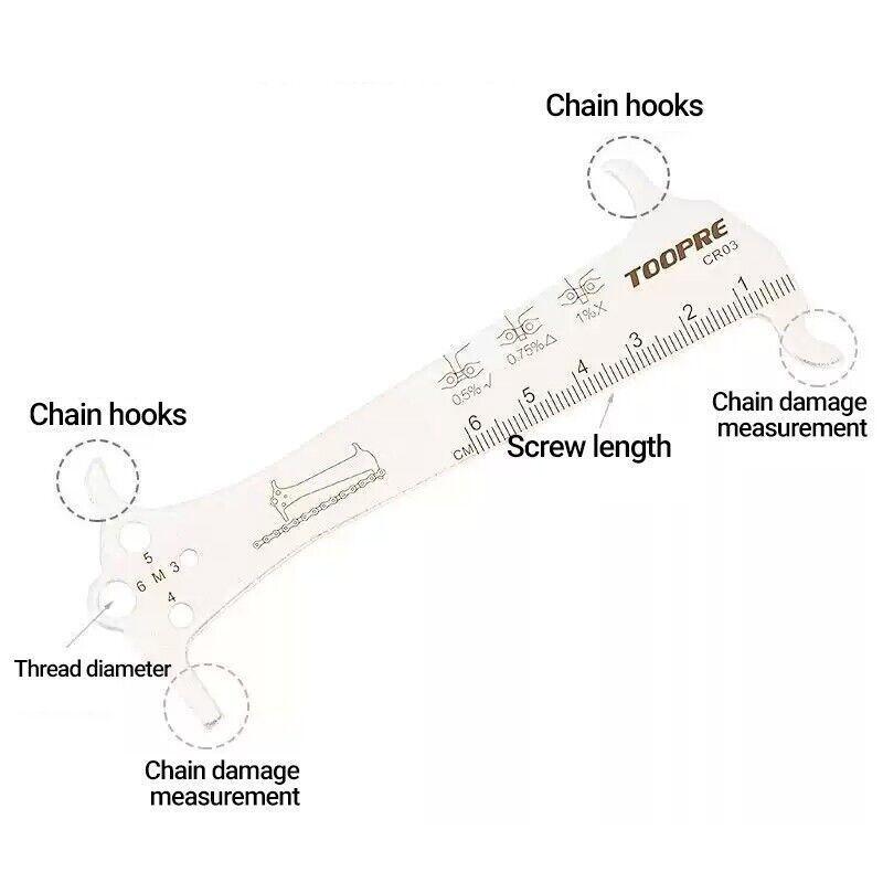 3 in 1 Bike Chain Wear Indicator Chain Hook Bolt Gauge Ruler Tool Stainless Steel