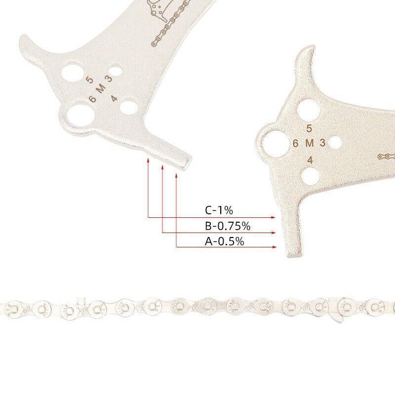3 in 1 Bike Chain Wear Indicator Chain Hook Bolt Gauge Ruler Tool Stainless Steel
