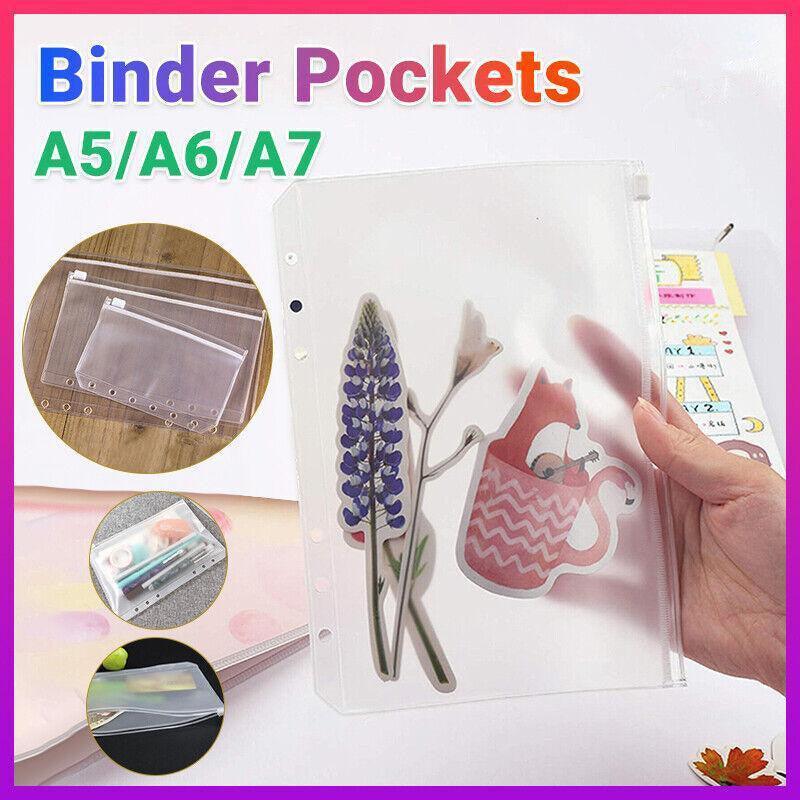 12X A5/A6/A7 Binder Pocket Zipper 6 Holes Pvc Document Filling Bags Clear Kit - A7(13*9CM)