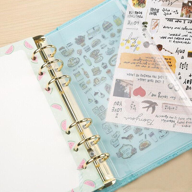 12X A5/A6/A7 Binder Pocket Zipper 6 Holes Pvc Document Filling Bags Clear Kit - A7(13*9CM)