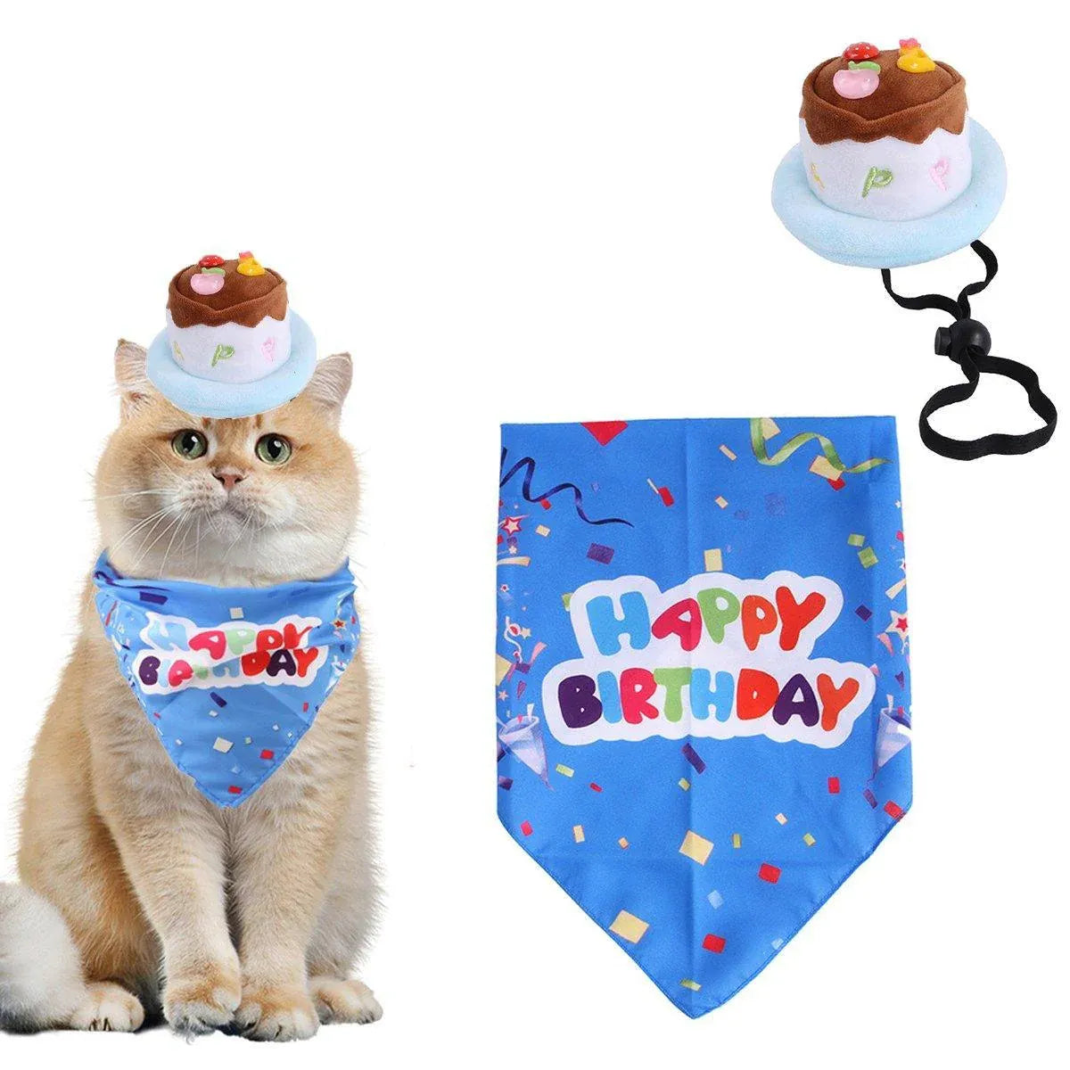 Pet Birthday Cake Hat and Triangle Towel combination Fun Party Dress Up for Pets - Pink