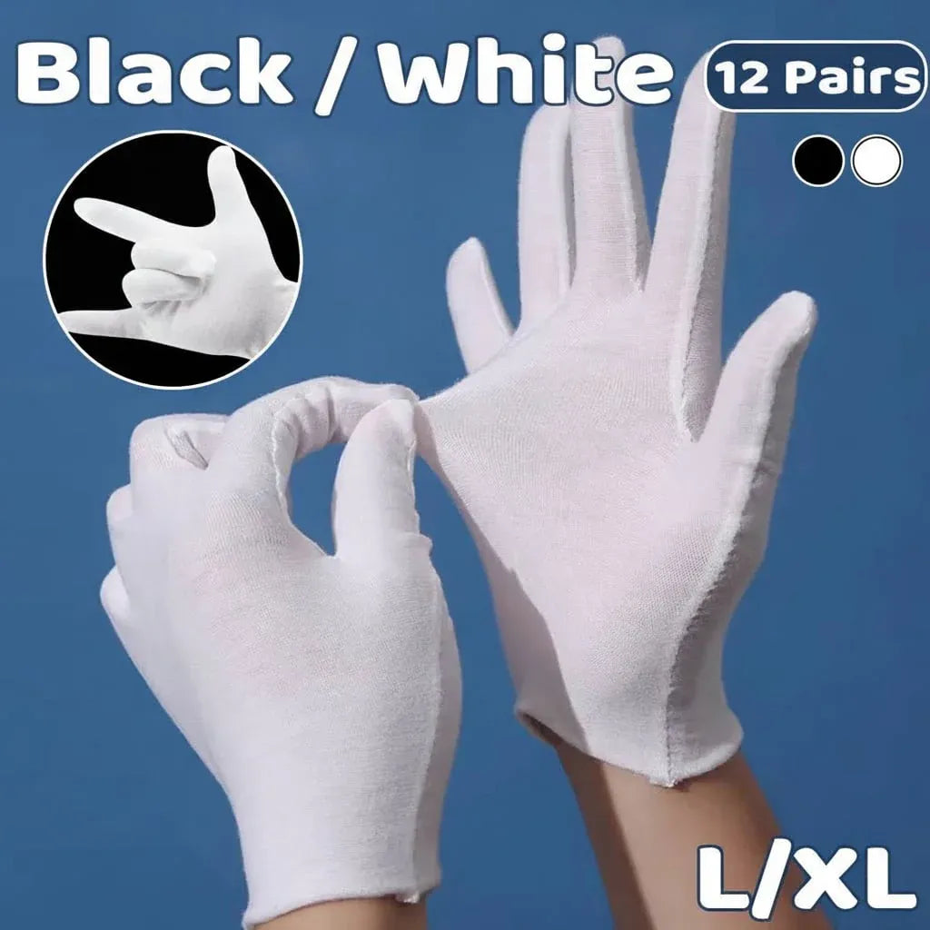 12 Pairs Cotton Work Gloves Breathable Knit L Black XL White - L