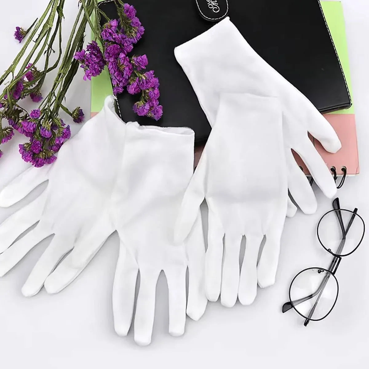 12 Pairs Cotton Work Gloves Breathable Knit L Black XL White - L