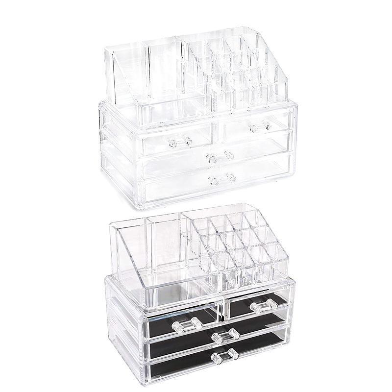 Holder Cosmetic Makeup Organiser 4 Drawer Storage Jewellery Box Clear Acrylic - With Black Mesh Pad