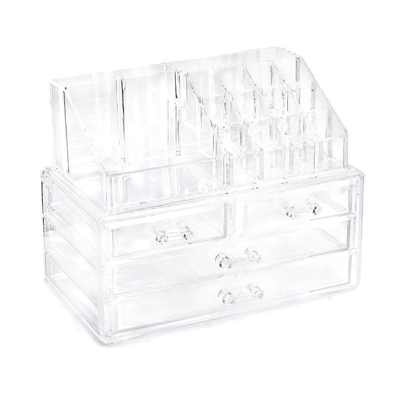 Holder Cosmetic Makeup Organiser 4 Drawer Storage Jewellery Box Clear Acrylic - With Black Mesh Pad