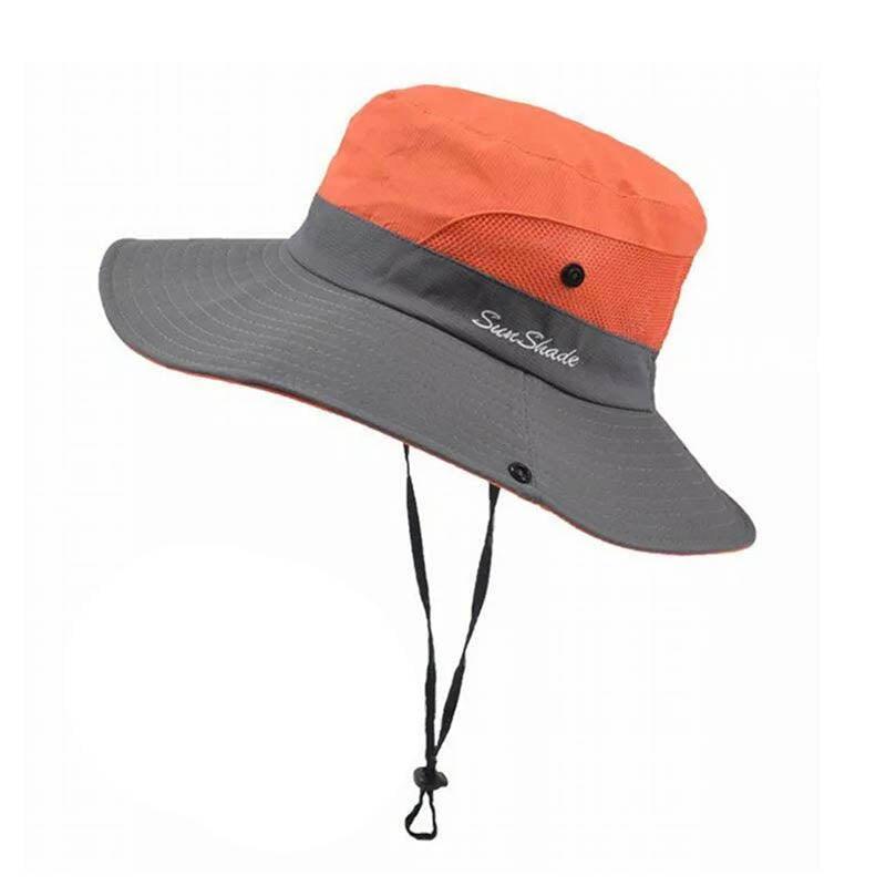 Women Wide Brim Ponytail Hat Sun Protect Visor Summer Beach Cap Anti Uv Floppy - Blue