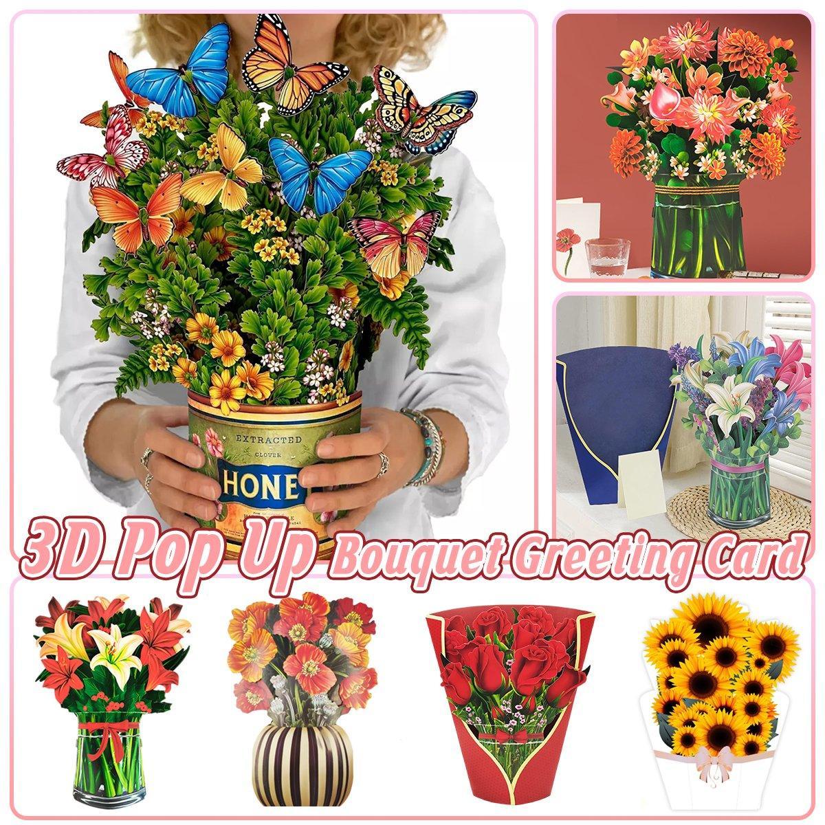 New Style 3D Pop Up Cards Paper Flower Bouquet Greeting Card for All Occasions - Blue Lily