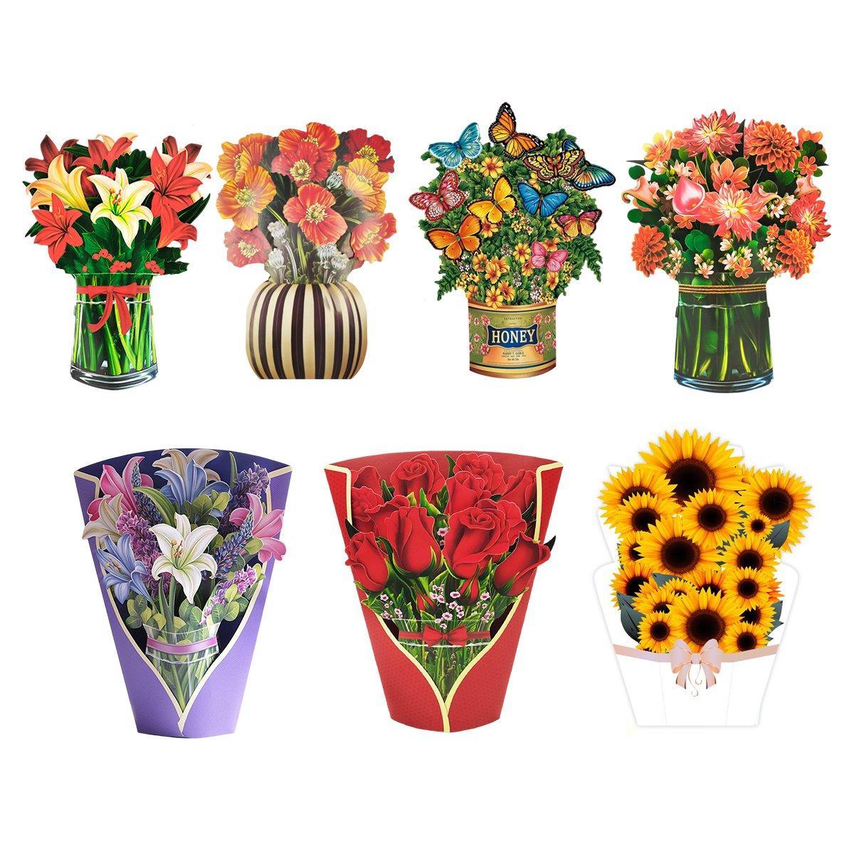 New Style 3D Pop Up Cards Paper Flower Bouquet Greeting Card for All Occasions - Blue Lily