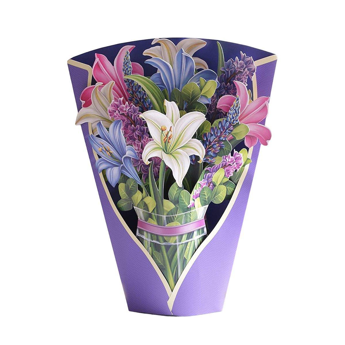 New Style 3D Pop Up Cards Paper Flower Bouquet Greeting Card for All Occasions - Blue Lily
