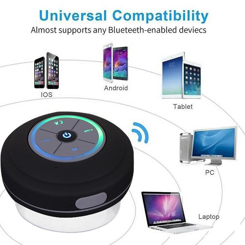 Waterproof Bluetooth Shower Speaker with LED Light FM Radio and Suction Cup