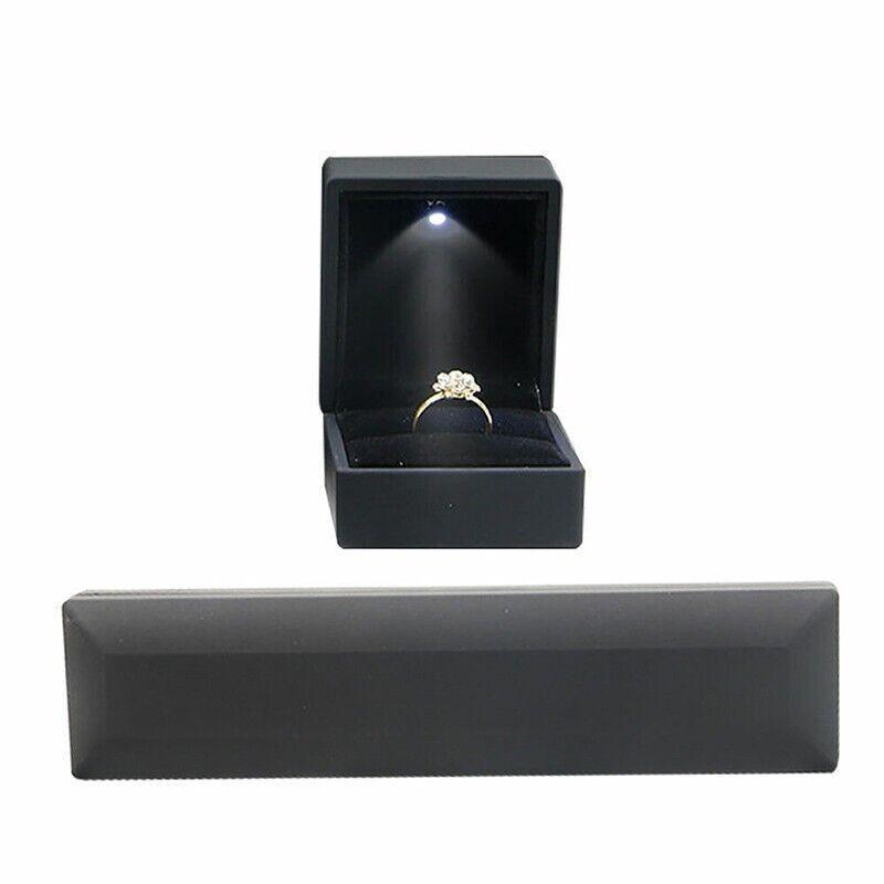Led lighted Jewelry Necklace Box Case Jewellery Display Gift Ring Storage - Red