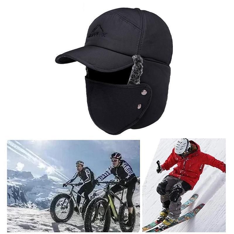 Winter 3 In 1 Thermal Fur Lined Trapper Bomber Hat With Ear Flap Face Mask Cap