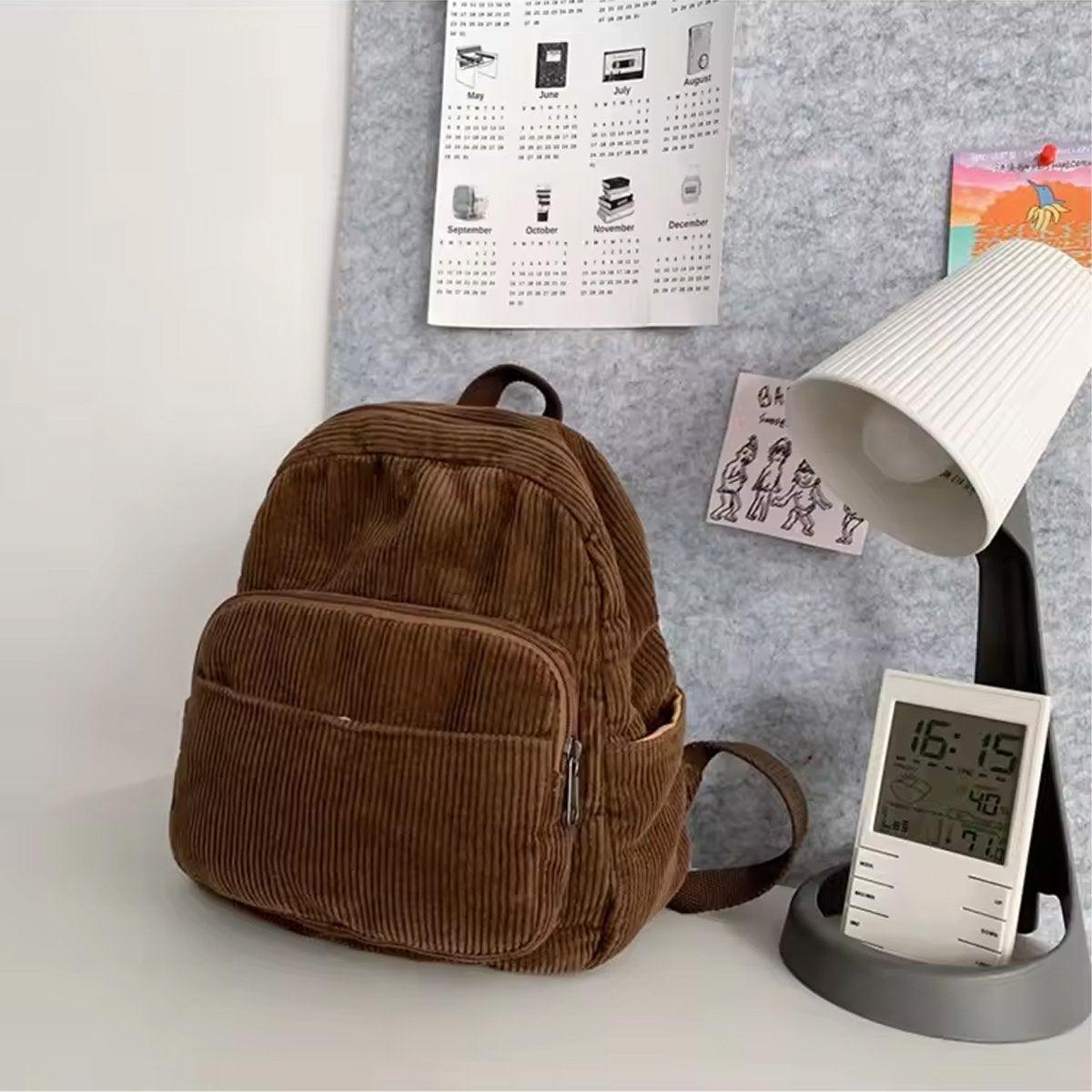 Schoolbag Corduroy Shoulder Bag Simple Mini Backpack for Daily Casual Use