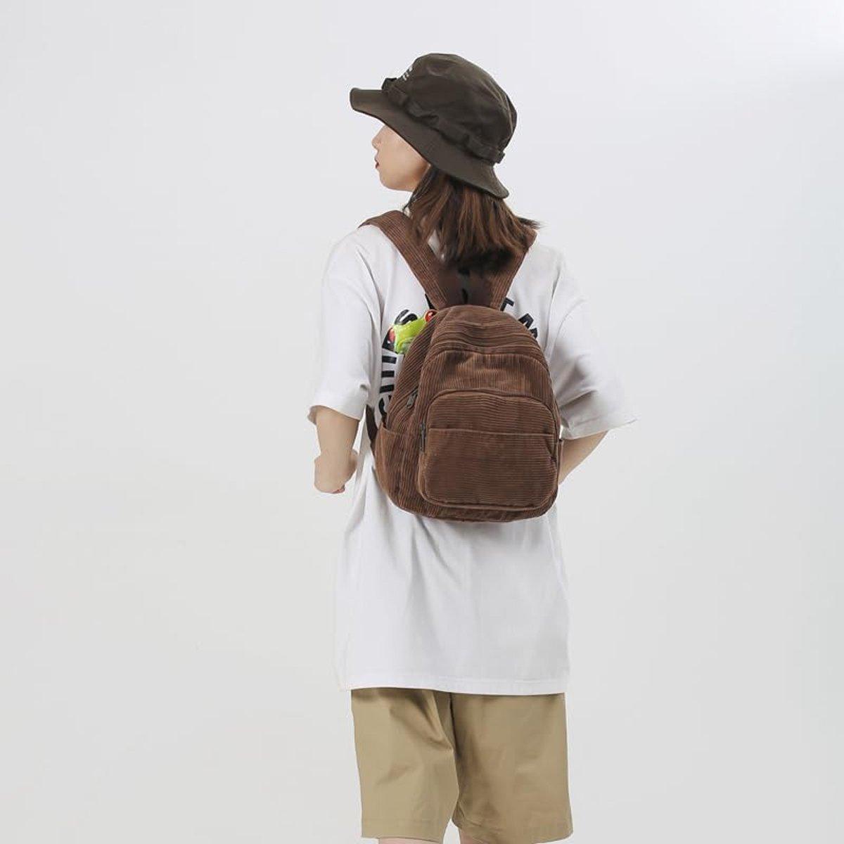 Schoolbag Corduroy Shoulder Bag Simple Mini Backpack for Daily Casual Use